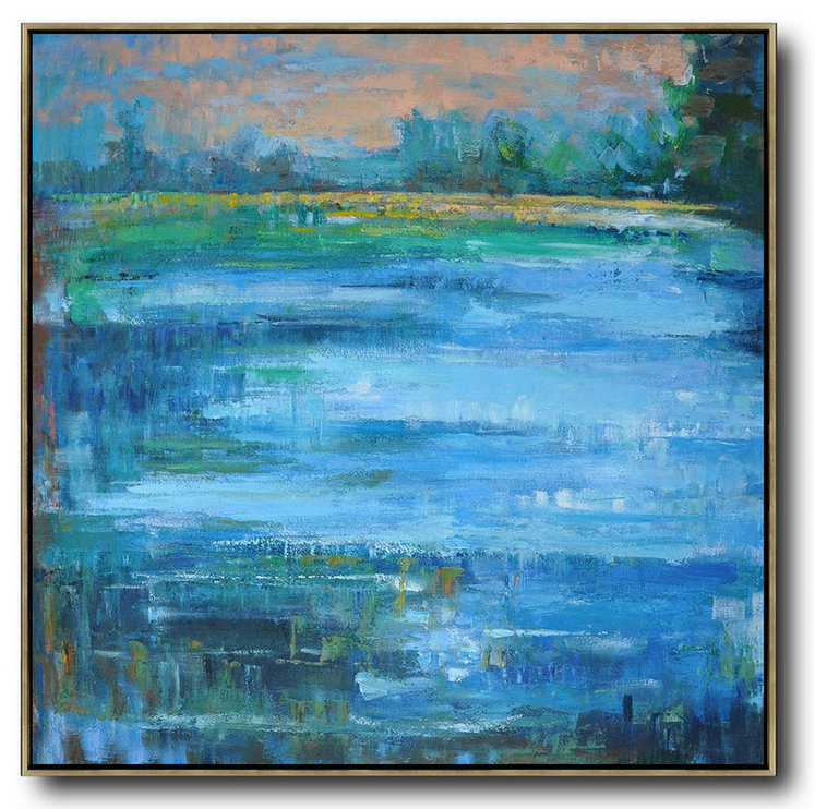 Extra Large Acrylic Painting On Canvas,Abstract Landscape Oil Painting,Large Wall Art Canvas Earthy Yellow ,Blue,Green